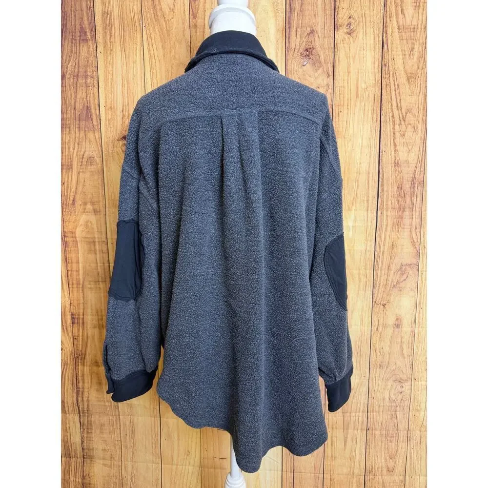 Free People Oversized Button Down Fleece Shacket Navy Blue Women's Size S